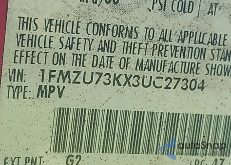 2003 Ford Explorer Nbx/Xlt from USA, damaged, VIN 1FMZU73KX3UC27304